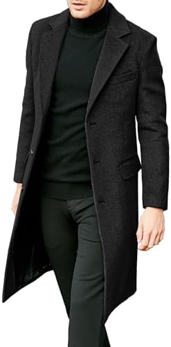 Uillui Amaon Essentials Men's Casual Mid-Length Trench Coat Slim